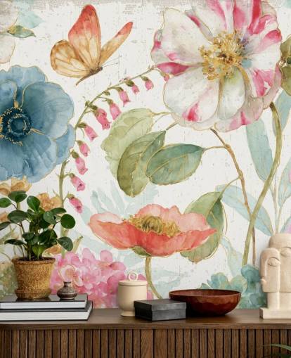 colorful botanical wall mural