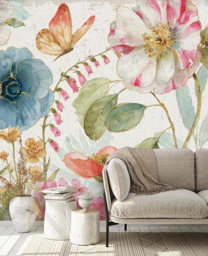 farbenfrohes botanisches Wandbild