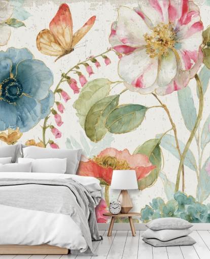 colourful botanical wall mural