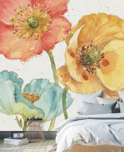 mural de parede de três flores