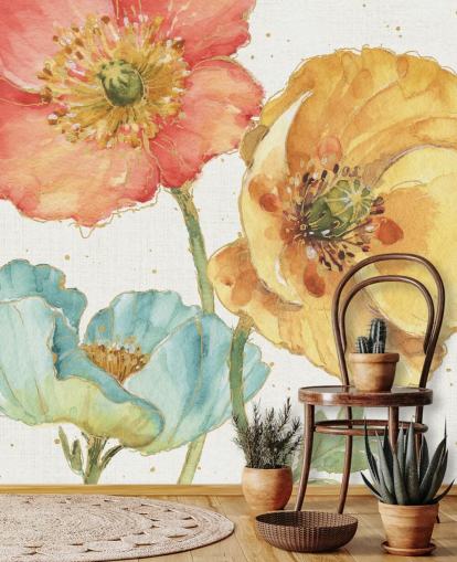 kolme kukkaa seinämaalaus