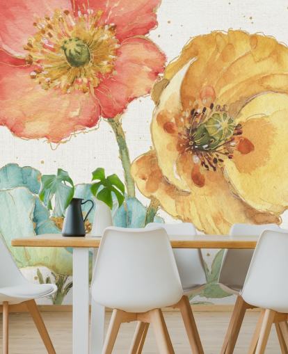 mural de pared de tres flores