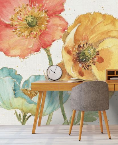 mural de pared de tres flores