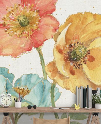 mural de pared de tres flores