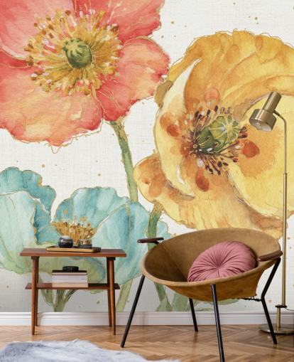 mural de pared de tres flores