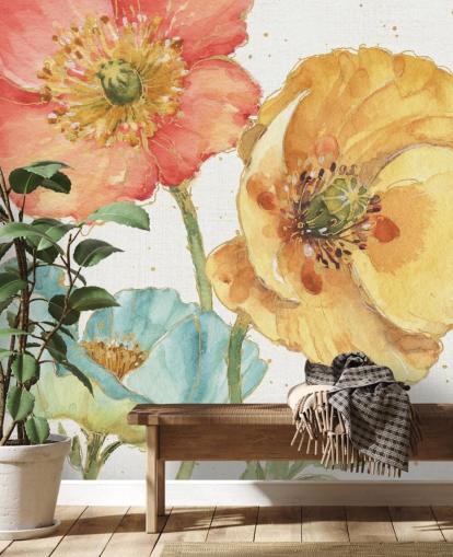 mural de pared de tres flores