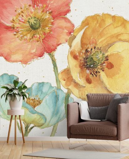 mural de pared de tres flores mural de pared de tres flores