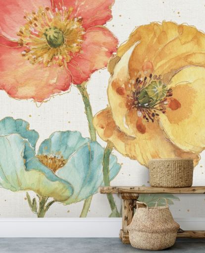 mural de parede de três flores