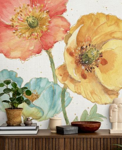 three flowers wall mural