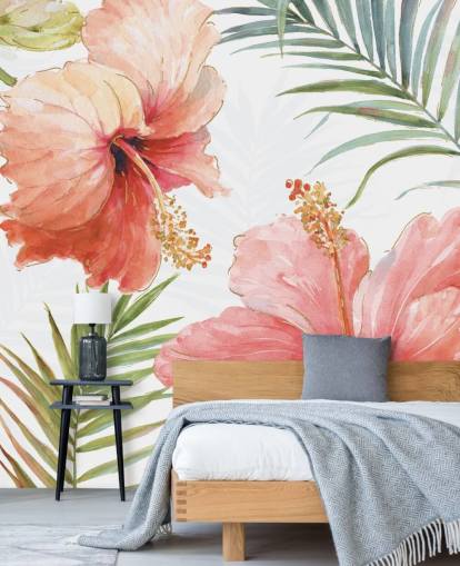 Peinture murale de fleurs rouges tropicales