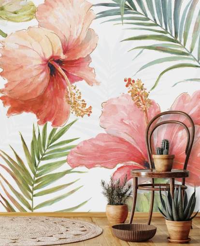 Peinture murale de fleurs rouges tropicales Peinture murale de fleurs rouges tropicales
