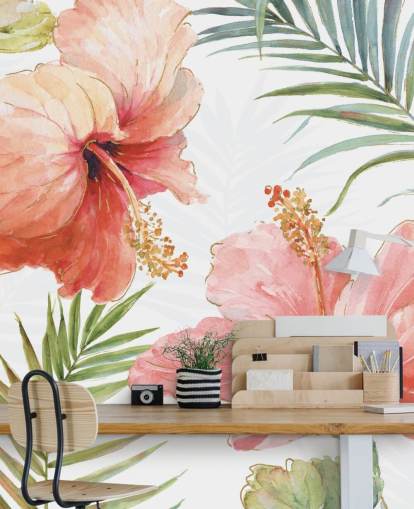 Peinture murale de fleurs rouges tropicales