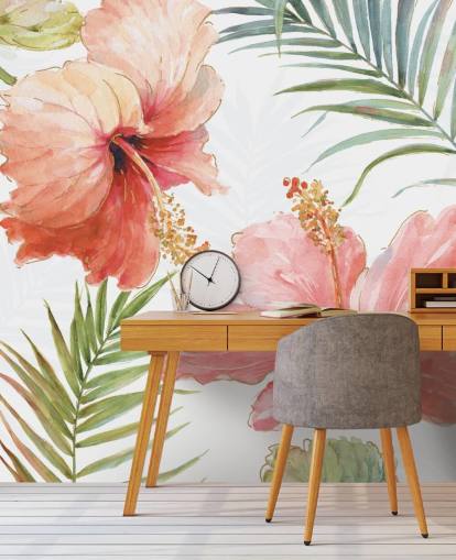 Mural de flores rojas tropicales