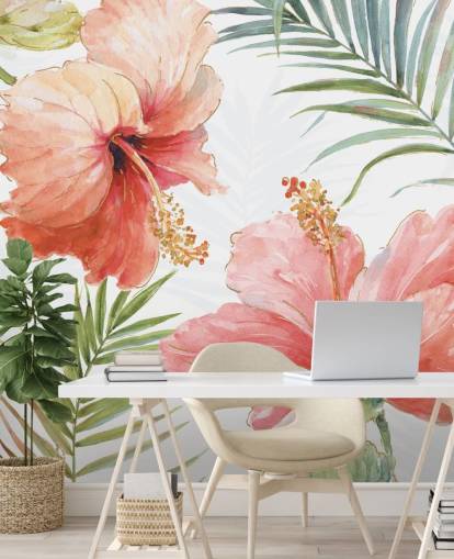 Mural de flores vermelhas tropicais