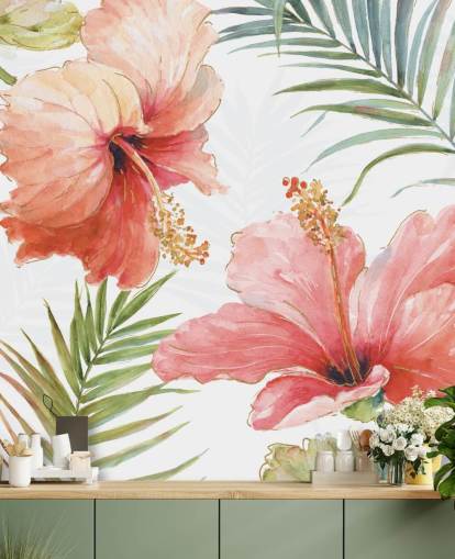 Decorazione murale con fiori rossi tropicali