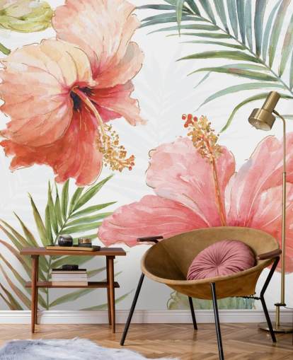 Mural de flores rojas tropicales
