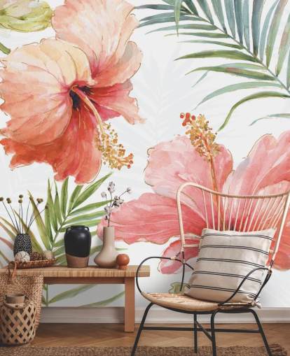 Mural de flores vermelhas tropicais