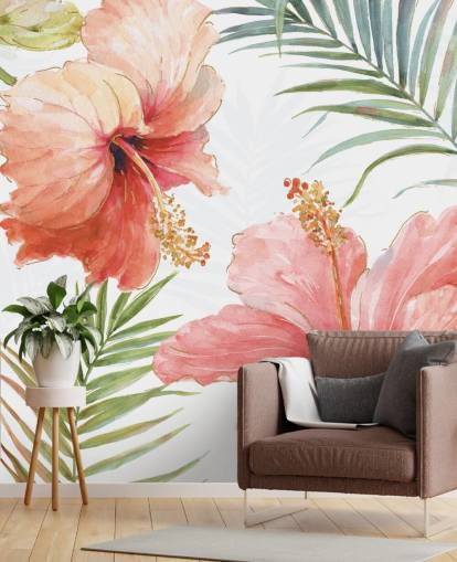 Peinture murale de fleurs rouges tropicales