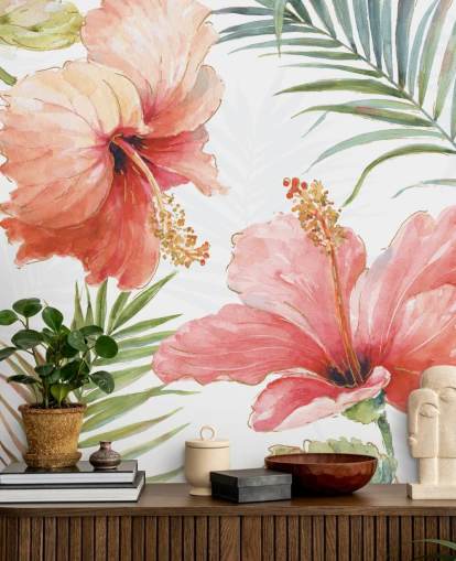 Peinture murale de fleurs rouges tropicales Peinture murale de fleurs rouges tropicales