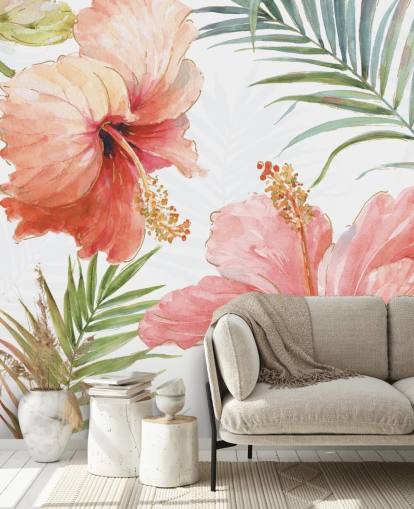 Peinture murale de fleurs rouges tropicales