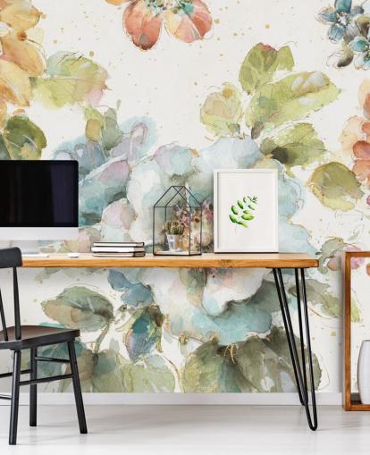 Grande peinture murale florale colorée