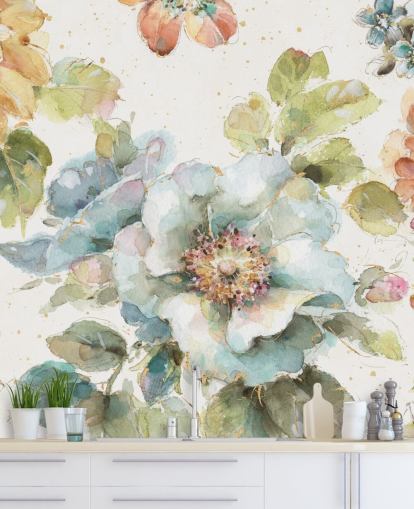 Grande peinture murale florale colorée