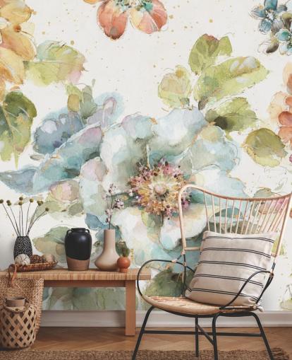 Grande peinture murale florale colorée Grande peinture murale florale colorée