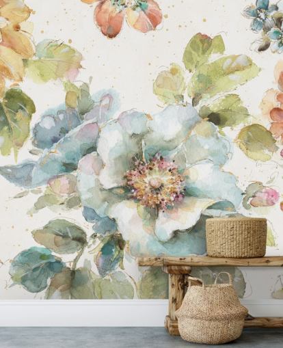 Färgglada stora blommiga väggmålningar