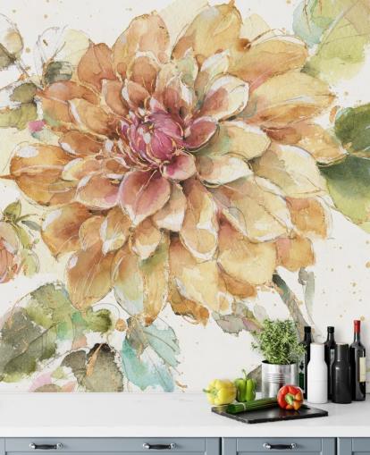 gouden botanische muurschildering