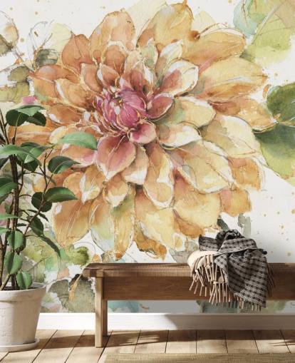 gouden botanische muurschildering