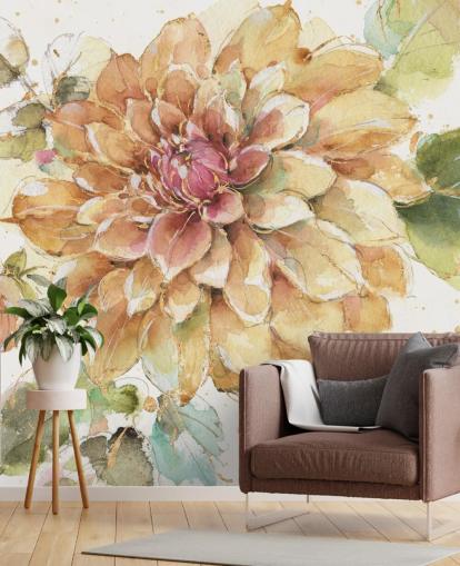 golden Botanical Wall Mural golden Botanical Wall Mural