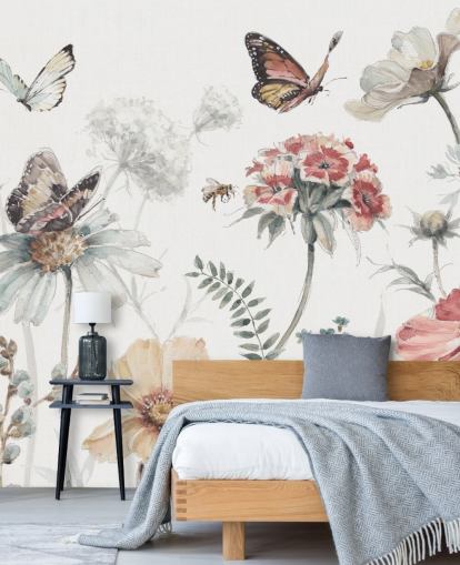 Decorazione murale botanica con farfalle