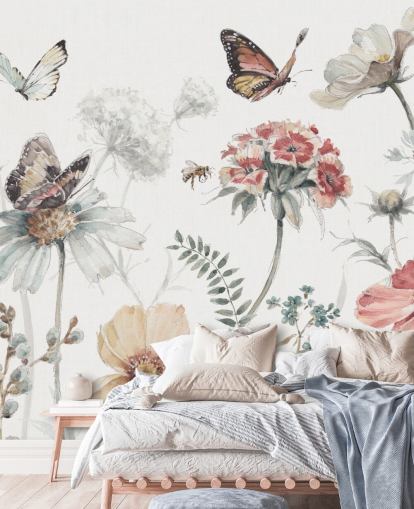 Decorazione murale botanica con farfalle Decorazione murale botanica con farfalle