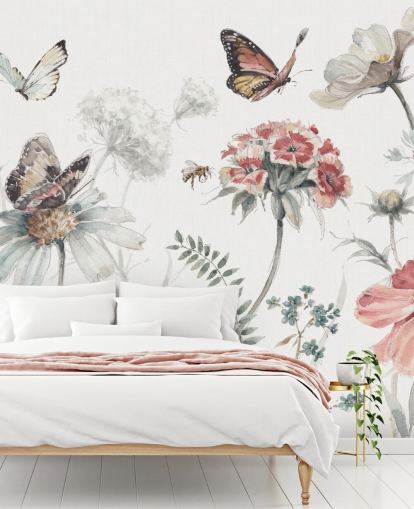 Botanisches Wandbild mit Schmetterlingen