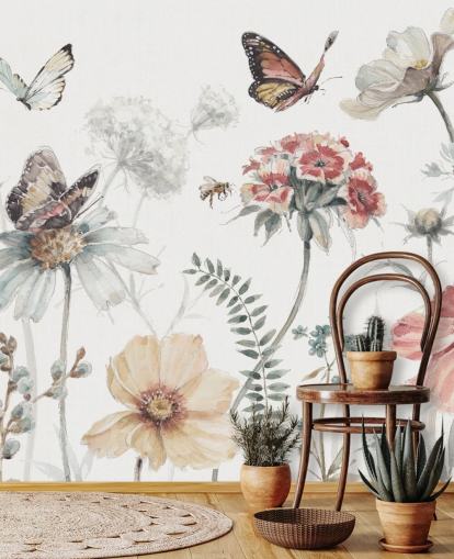 Botanisches Wandbild mit Schmetterlingen