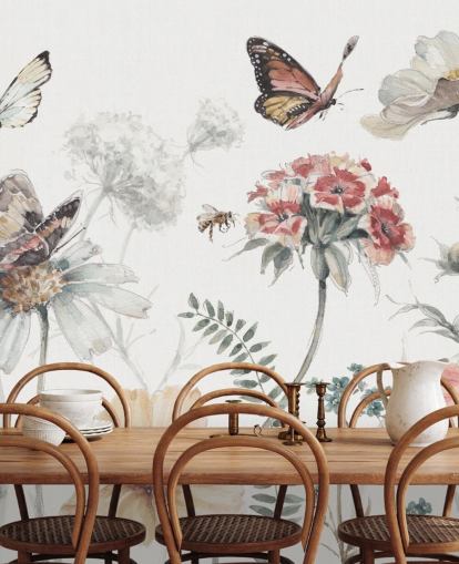 Decorazione murale botanica con farfalle Decorazione murale botanica con farfalle