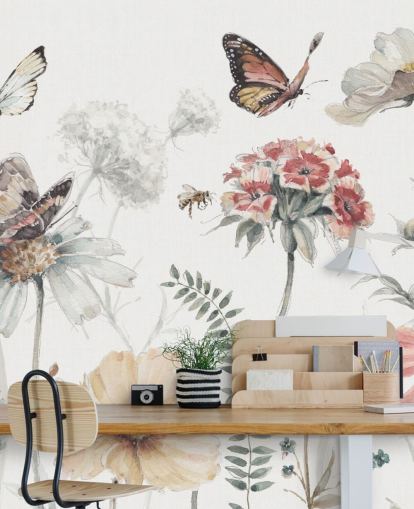 Botanisches Wandbild mit Schmetterlingen