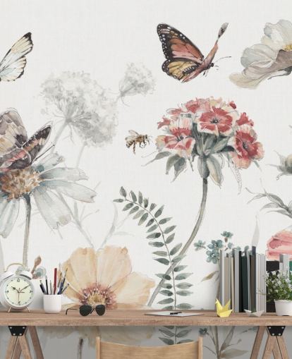 Decorazione murale botanica con farfalle