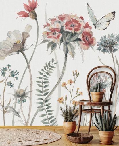 Colorful Floral Mural with butterfly Colorful Floral Mural with butterfly