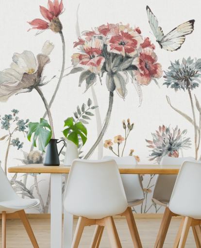 Decorazione murale floreale colorata con farfalla
