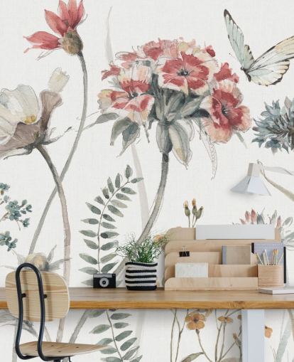 Decorazione murale floreale colorata con farfalla