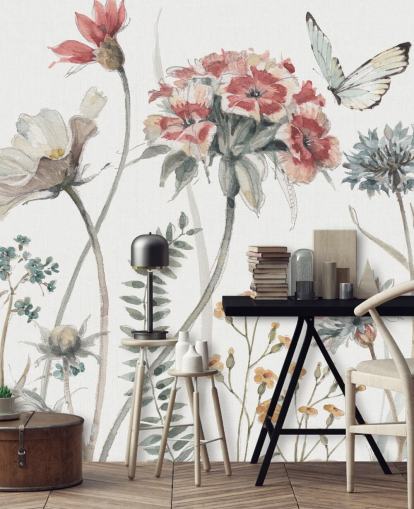 Colorful Floral Mural with butterfly