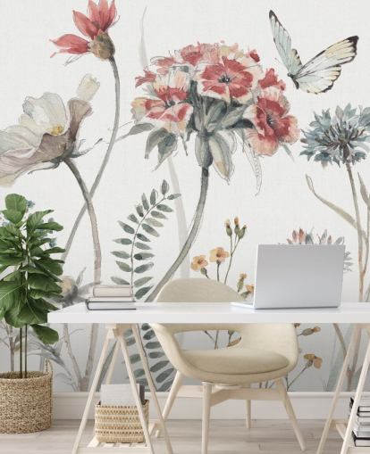 Colourful Floral Mural with butterfly