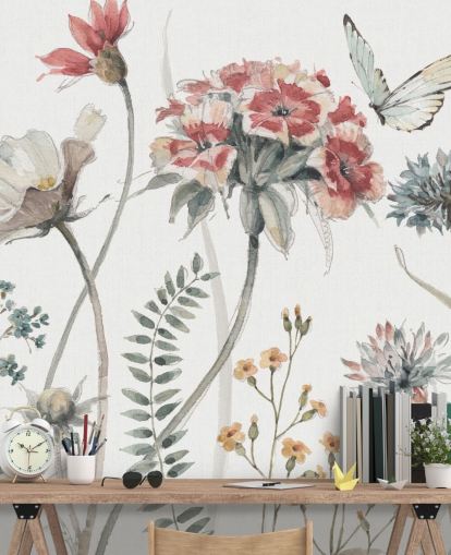 Buntes Blumen-Wandbild mit Schmetterling