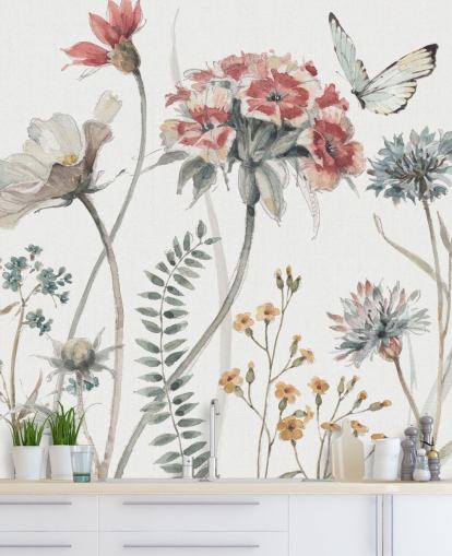 Colourful Floral Mural with butterfly