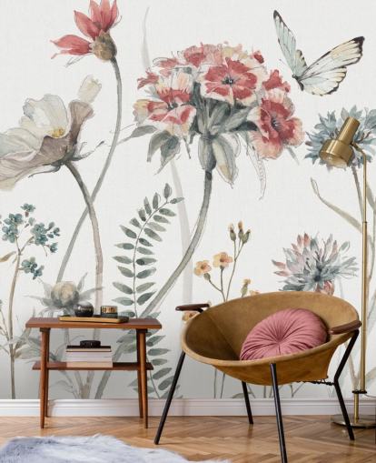 Colourful Floral Mural with butterfly