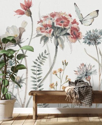 Buntes Blumen-Wandbild mit Schmetterling
