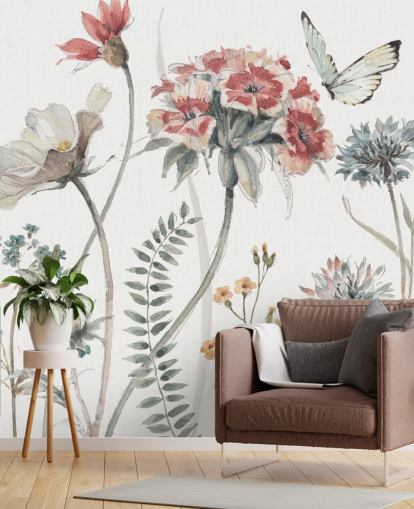 Decorazione murale floreale colorata con farfalla Decorazione murale floreale colorata con farfalla