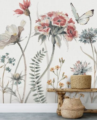 Colourful Floral Mural with butterfly Colourful Floral Mural with butterfly
