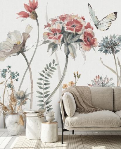 Decorazione murale floreale colorata con farfalla